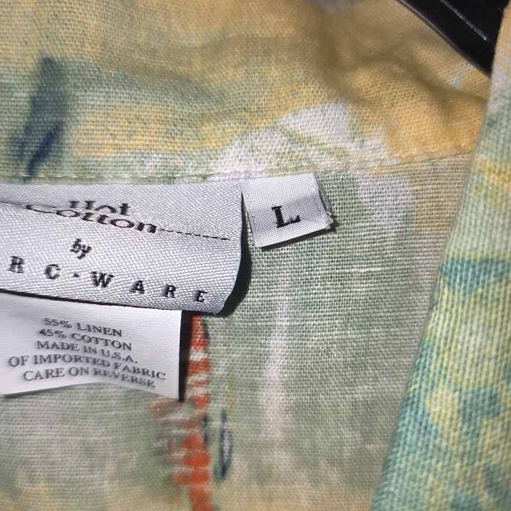 Hot Cotton Yellow Tropical Print Short Sleeve Button-Up - Picture 5 of 9